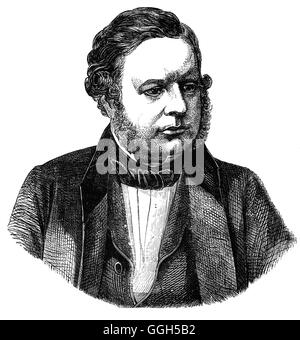 John Bright (1811 - 1889), Quaker, était un homme d'État libéral et radical, l'un des plus grands orateurs de sa génération et un promoteur de politiques de libre-échange. Il est surtout connu pour combattre les lois et en partenariat avec Richard Cobden, il a fondé l'Anti-Corn Law League, visant à éliminer les lois sur les céréales, abrogée en 1846. Bright a également travaillé avec Cobden dans une autre initiative de libre-échange, le Traité Cobden-Chevalier de 1860, la promotion d'une interdépendance entre la Grande-Bretagne et la France. Banque D'Images