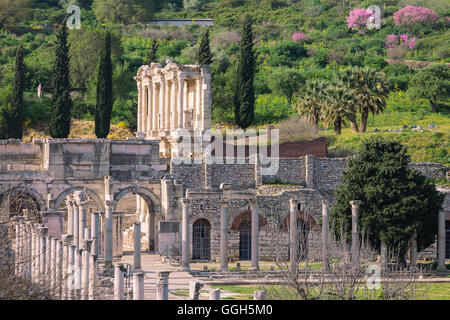 Ruines de la bibliothèque de Celsus à Éphèse, Turquie. Banque D'Images