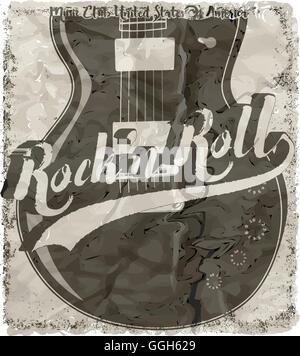 Rock'n Roll guitare affiche graphisme vectoriel en t Illustration de Vecteur