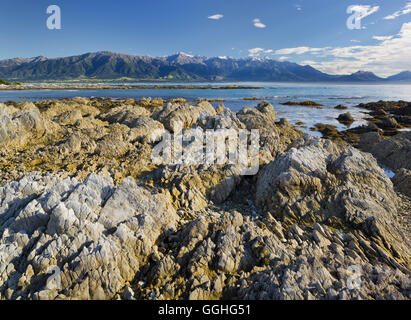 Des formations rocheuses, les montagnes de la péninsule de Kaikoura, Manakau, Canterbury, île du Sud, Nouvelle-Zélande Banque D'Images