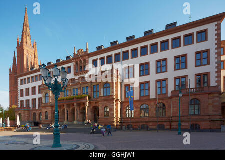 Mairie, Neues Rathaus et l'église Marktkirche,, sur la place du marché, Wiesbaden, Mittelrhein, Rhin moyen, Hesse, Germany, Europe Banque D'Images