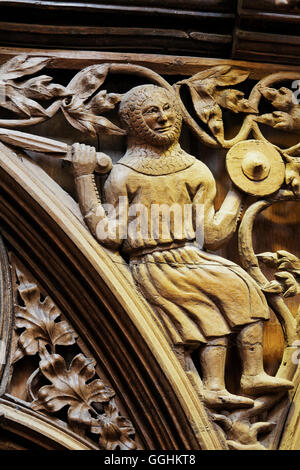 Le chœur en bois sculpté, la cathédrale de Winchester, Winchester, Hampshire, Angleterre, Grande-Bretagne Banque D'Images