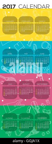 2017 Calendrier imprimable commence dimanche Tennis Graphic Vector Illustration Illustration de Vecteur