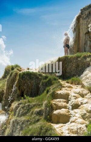 Hot springs, Bagno Vignoni, près de San Quirico d'Orcia, Val d'Orcia, province de Sienne, Toscane, Italie, Patrimoine Mondial de l'UNESCO Banque D'Images