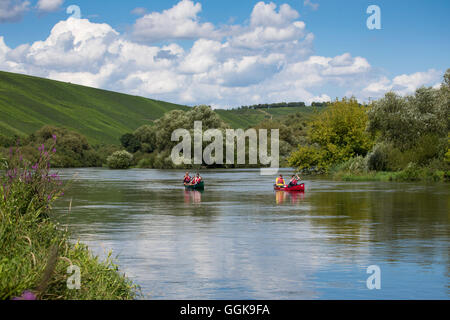 Les personnes bénéficiant d'une excursion en canot sur la Mainschleife de la rivière principale, près de Escherndorf, Franconia, Bavaria, Germany Banque D'Images