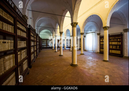 Bibliothèque de l'abbaye de Monte Oliveto Maggiore, Crete Senesi, près de Sienne, en Toscane, Italie Banque D'Images