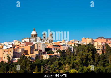 Vue sur la vieille ville et de l'église Iglesia de San Sebastian, Agüimes, Gran Canaria, Îles Canaries, Espagne Banque D'Images