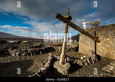 Vue à partir de la Bodega La Geria de la région viticole, La Geria, Lanzarote, îles Canaries, Espagne Banque D'Images