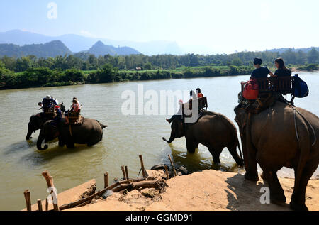 Elephant village de Bang Xang près de Luang Prabang, Laos, Asie Banque D'Images