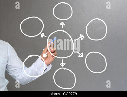 Main de businessman dessiner des graphismes un graphique des formes géométriques des symboles à l'entrée d'information concept d'investissement lucratif dans busin Banque D'Images