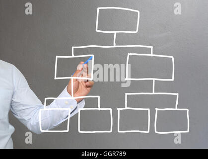 Main de businessman dessiner des graphismes un graphique des formes géométriques des symboles à l'entrée d'information concept d'investissement lucratif dans busin Banque D'Images