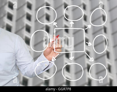 Main de businessman dessiner des graphismes un graphique des formes géométriques des symboles à l'entrée d'information concept d'investissement lucratif dans busin Banque D'Images