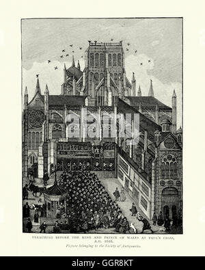 Prêchant devant le roi James I et pince de galles à Paul's Cross, 1616 Banque D'Images