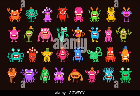 Grande collection de funny cartoon monstres. Vector illustration Illustration de Vecteur