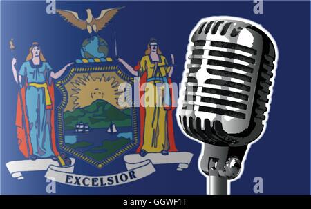 L'état de New York drapeau avec un microphone de style traditionnel Illustration de Vecteur