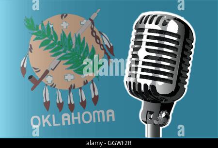 L'état de l'Oklahoma drapeau avec un microphone de style traditionnel Illustration de Vecteur