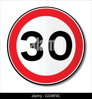 Un grand trafic ronde rouge de l'affichage d'une limite de vitesse de 30 MPH Illustration de Vecteur