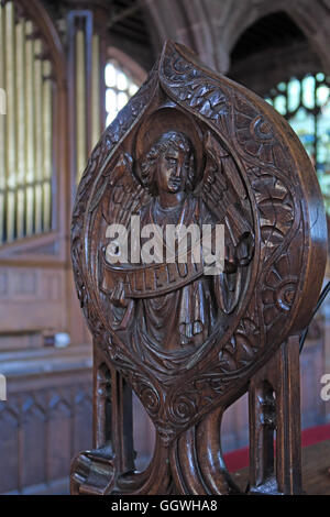 St Marys & All Saints Church Gt Budworth intérieur, Cheshire, Angleterre, Royaume-Uni - sculpture sur bois Alleluia Banque D'Images