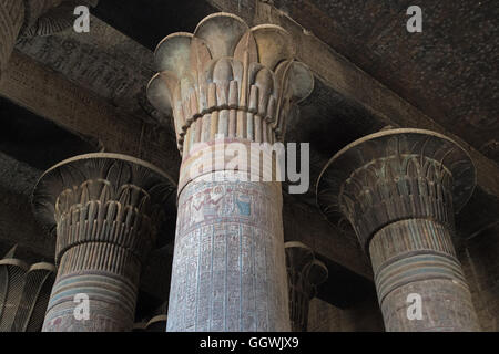 L'Egypte, Esna, Iunyn Ta-Sened,,temple dédié au dieu Khnoum.Les colonnes de la salle hypostyle. Banque D'Images