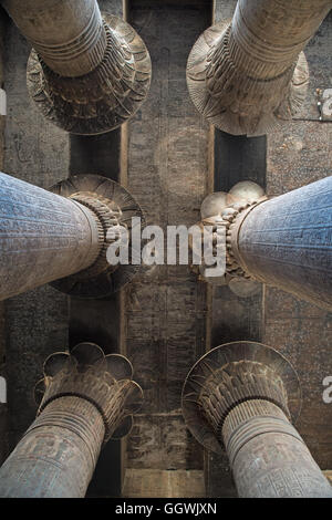 L'Egypte, Esna, Iunyn Ta-Sened,,temple dédié au dieu Khnoum.Les colonnes de la salle hypostyle. Banque D'Images