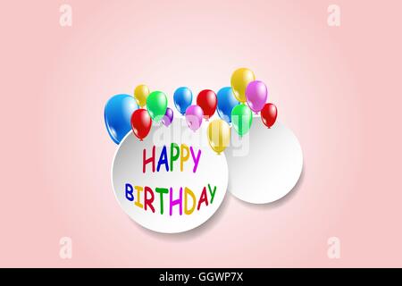 Joyeux anniversaire simple carte avec des ballons colorés cercle portant deux formes. Illustration de Vecteur