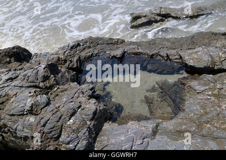 Petite piscine d'eau dans les roches sur la plage du Johor en Malaisie Banque D'Images