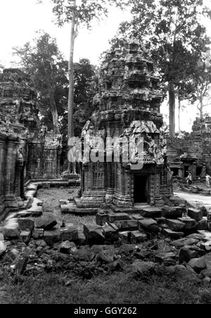 Façade d'entrée arrière vers le Temple de Ta Prohm à Angkor Wat. Siem Reap, Cambodge. Banque D'Images