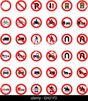 Ensemble de signalisation routière interdit isolated on white Illustration de Vecteur