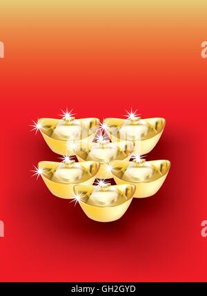 Le Nouvel An chinois de lingots d'or ornement sur gradient background Banque D'Images