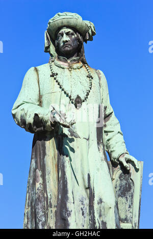 Monument de la peintre flamand Jan Van Eyck (vers 1390-1441) à Bruges, Belgique Banque D'Images