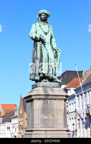 Monument de la peintre flamand Jan Van Eyck (vers 1390-1441) à Bruges, Belgique Banque D'Images