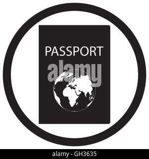 Icône passeport noir blanc. Vector passeport pour voyager et l'identité personne, illustration de document pour plus de détails. Banque D'Images