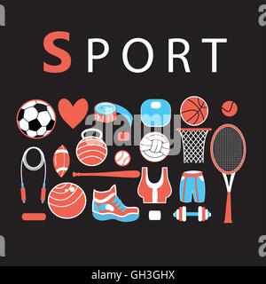 Sports graphique ensemble de divers éléments sur une sombre backgroun Illustration de Vecteur