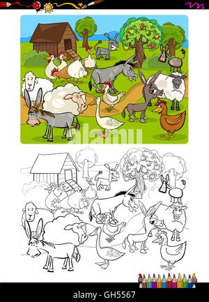 Cartoon Illustration de personnages animaux Funny Farm Coloring Book Illustration de Vecteur