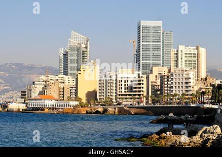 Géographie / billet, Liban, skyline de Beyrouth de la Corniche de vu, Moyen-Orient, Orient, Additional-Rights Clearance-Info-Not-Available- Banque D'Images