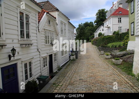 Maisons en bois historique dans la zone de centre-ville Nøstet, Bergen, Norvège Banque D'Images