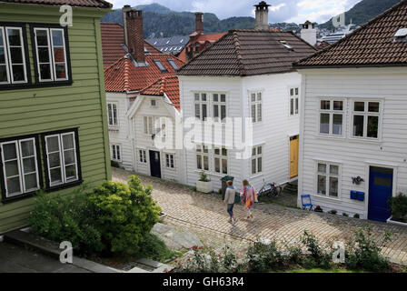 Maisons en bois historique dans la zone de centre-ville Nøstet, Bergen, Norvège Banque D'Images