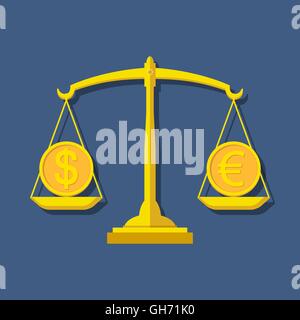 Des balances avec des symboles du dollar et de l'Euro. Forex change de concept. Vector illustration. Illustration de Vecteur