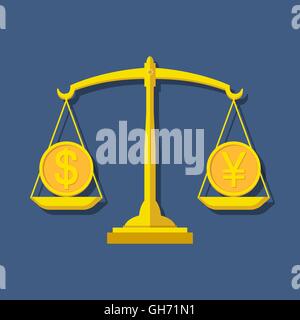 Des balances avec dollar et yen (Yuan) de symboles. Forex change de concept. Vector illustration. Illustration de Vecteur