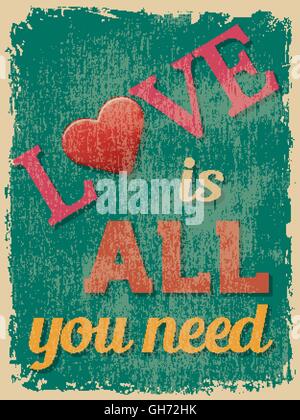 L'affiche de la fête de la Saint-Valentin. Retro Vintage design. L'amour est tout ce dont vous avez besoin. Vector illustration Illustration de Vecteur
