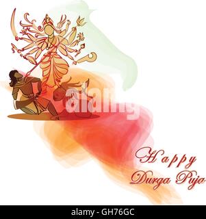 Déesse hindoue Durga avec Asura en célébration de Durga puja, Dessehra Nevaratri,.Vector. Eps10. Illustration de Vecteur