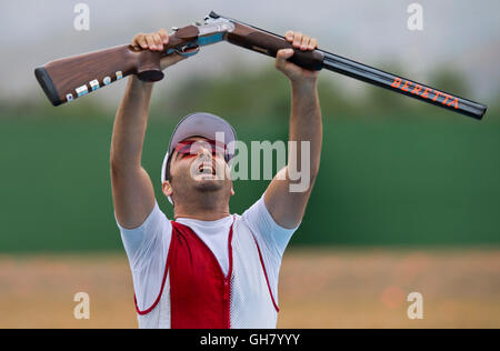 Rio de Janeiro, Brésil. Le 08 août, 2016. Josip Glasnovic de Croatie célèbre la victoire dans le piège des hommes à la finale des Jeux Olympiques de 2016 à Rio de Janeiro, Brésil, 8 août 2016. © Vit Simanek/CTK Photo/Alamy Live News Banque D'Images