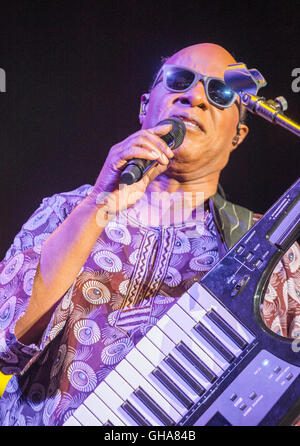 Musicien Stevie Wonder joue sur la scène pendant le jour 1 de la 2015 La vie est belle fête à Las Vegas Banque D'Images