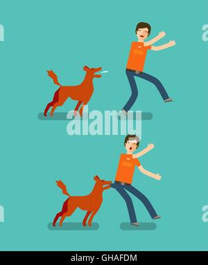 Morsure de chien l'homme. Cartoon vector illustration Illustration de Vecteur