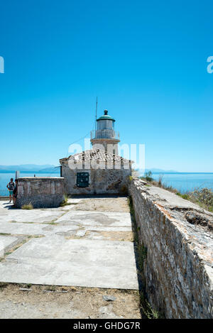 Phare de l'ancienne forteresse de Corfou, îles Ioniennes, Grèce, Europe Banque D'Images