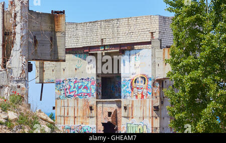 Graffiti sur bâtiment abandonné Sébastopol Crimée Banque D'Images