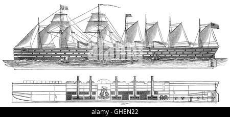 Plan en coupe de SS Great Eastern, un fer à repasser à vapeur de voile, 19e siècle Banque D'Images