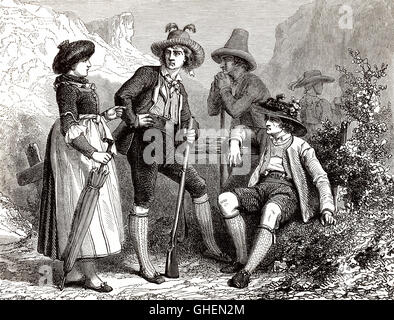 Costumes tyroliens, des Alpes de l'Est, l'ouest de l'Autriche, 19e siècle Banque D'Images