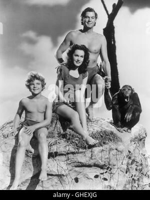 TARZAN'S SECRET TREASURE USA 1941 Richard Thorpe JOHNNY SHEFFIELD (Boy), Jane (MAUREEN O'SULLIVAN), Tarzan (Johnny Weissmuller) et du chimpanzé Cheetah. Regie : Richard Thorpe Banque D'Images