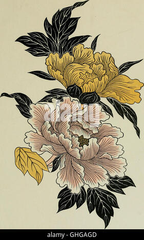 Cette étude de 1910 se concentre sur les arts décoratifs du Japon, explorant les techniques traditionnelles de conception, l'artisanat et l'importance culturelle. Il met en valeur diverses formes d'art japonais, y compris les textiles, la céramique et les éléments architecturaux. Banque D'Images